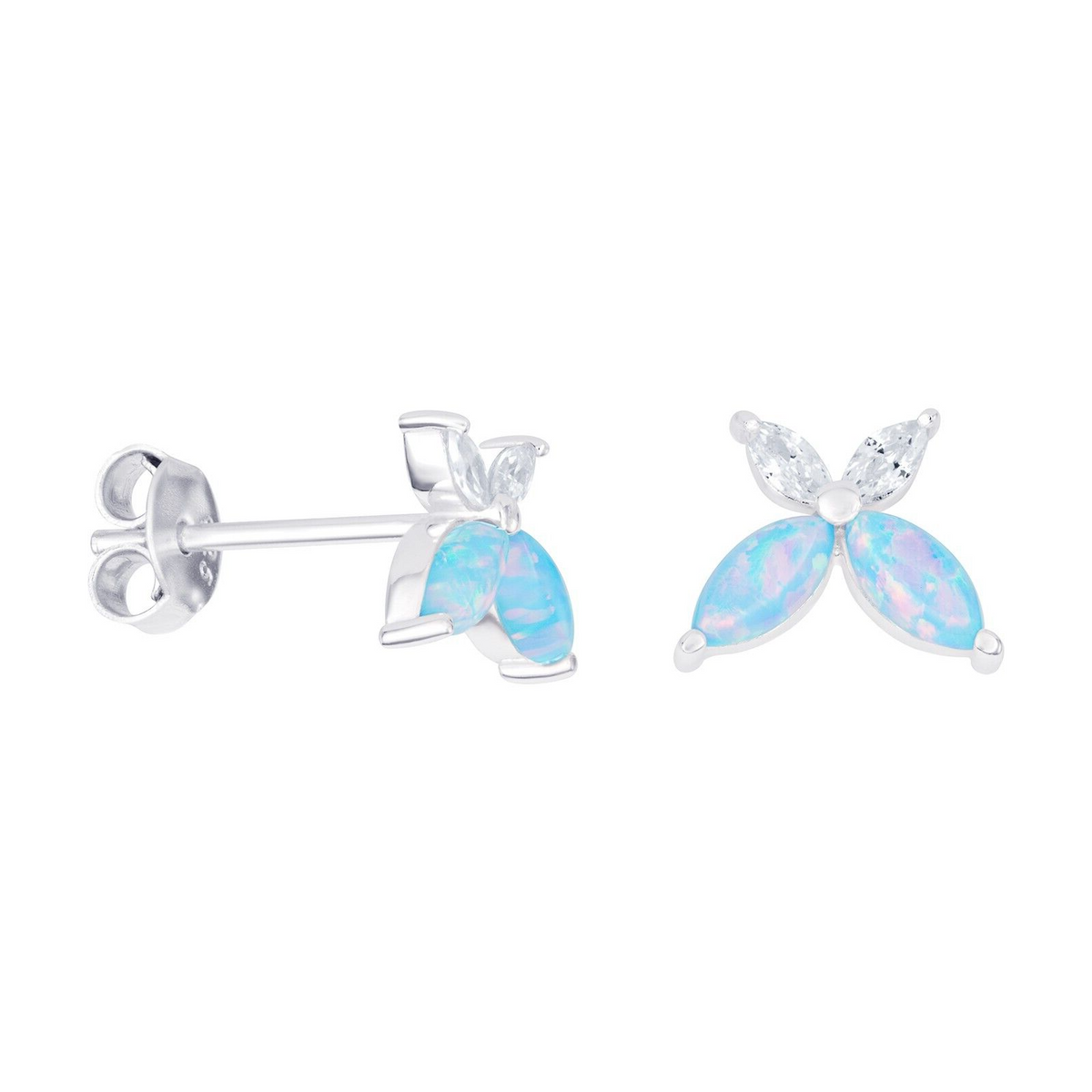 Opal Butterfly Stud Earrings Sterling Silver 925 Hallmarked British Made