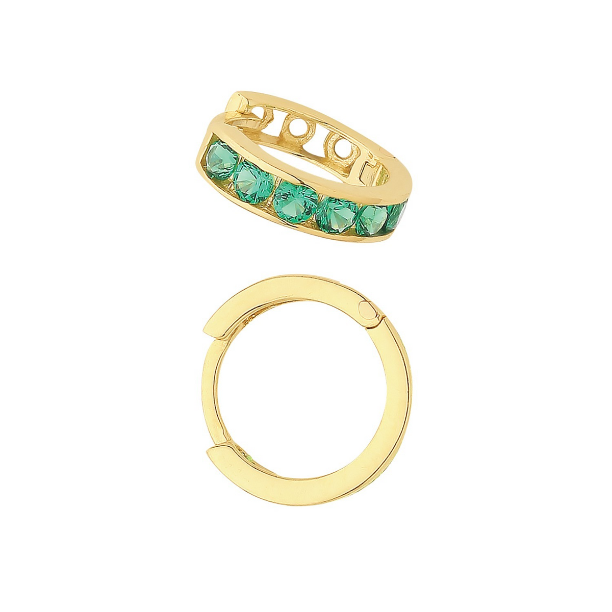 Mens Emerald Huggie Hoop Earring 9ct Yellow Gold 375 Hallmarked Brand New Boxed