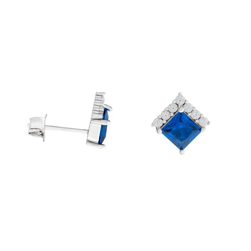 Diamond Style Sapphire Stud Earrings Sterling Silver 925 Hallmarked British Made