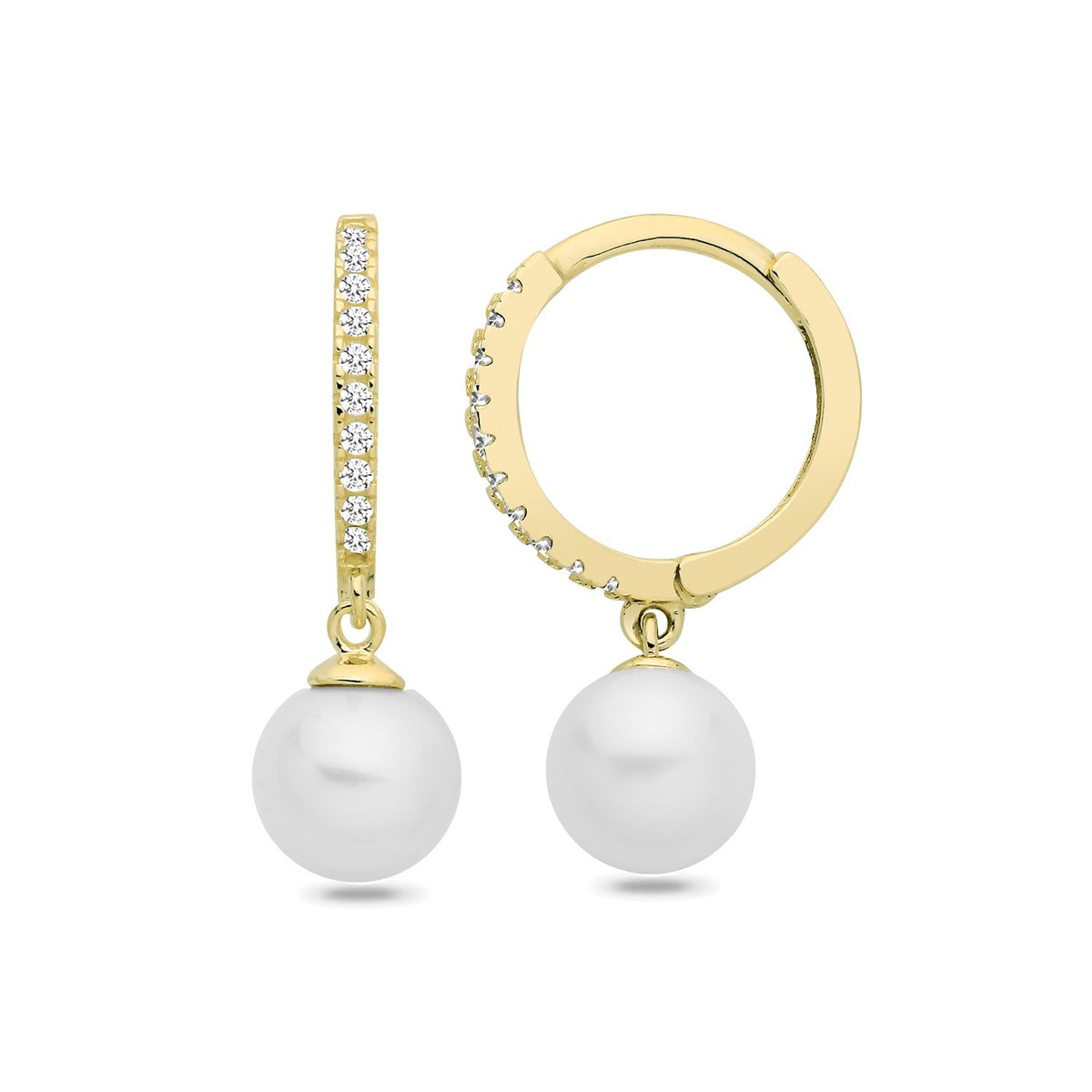 10mm Natural Pearl Hoop Drop Earrings 9ct Yellow Gold 375 Hallmarked Brand New