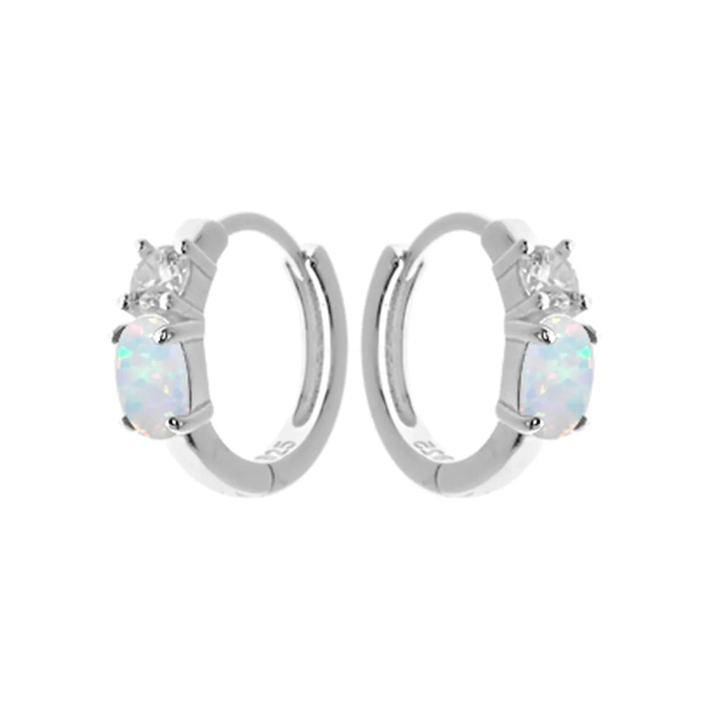 Opal Sleeper Hoop Earrings Sterling Silver 925 Hallmarked Brand New Boxed