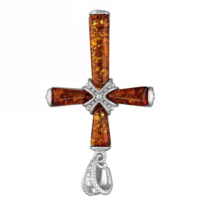 Amber Cross Sterling Silver 925 Hallmarked British Made All Chain Lengths