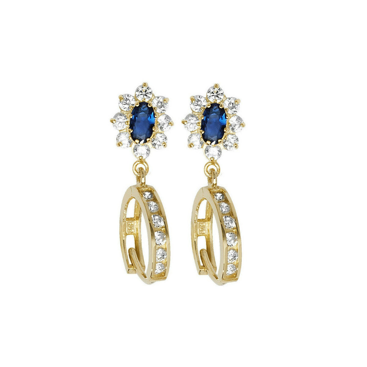 Yellow Gold Sapphire Earrings Drop Hoops Natural Stone 375 9 Carat New Boxed