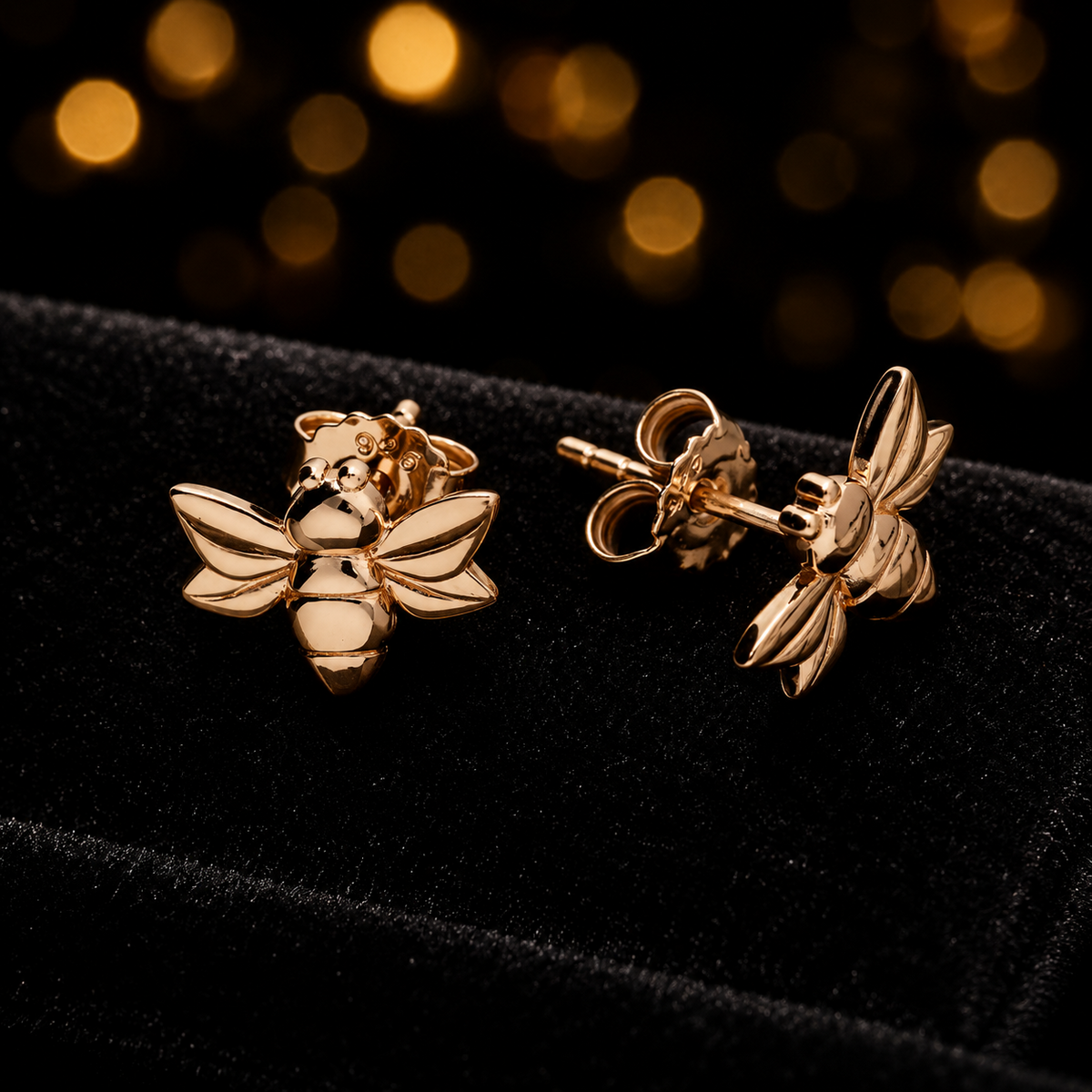 Small Bumble Bee Stud Earrings 18ct Rose Gold Plated Hallmarked British Made