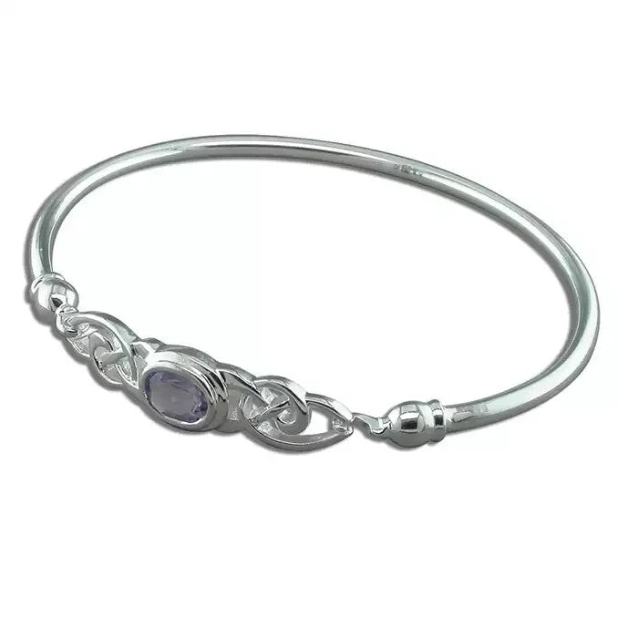 Celtic Oval Amethyst Bangle Sterling Silver 925 Hallmark British Made Brand New