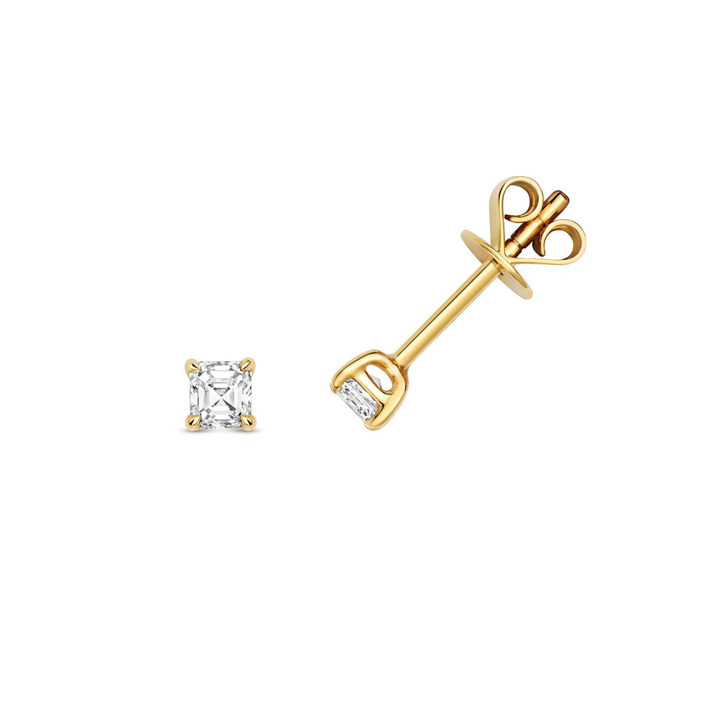 Natural Diamond Asscher Stud Earrings 18ct Yellow Gold Hallmarked British Made