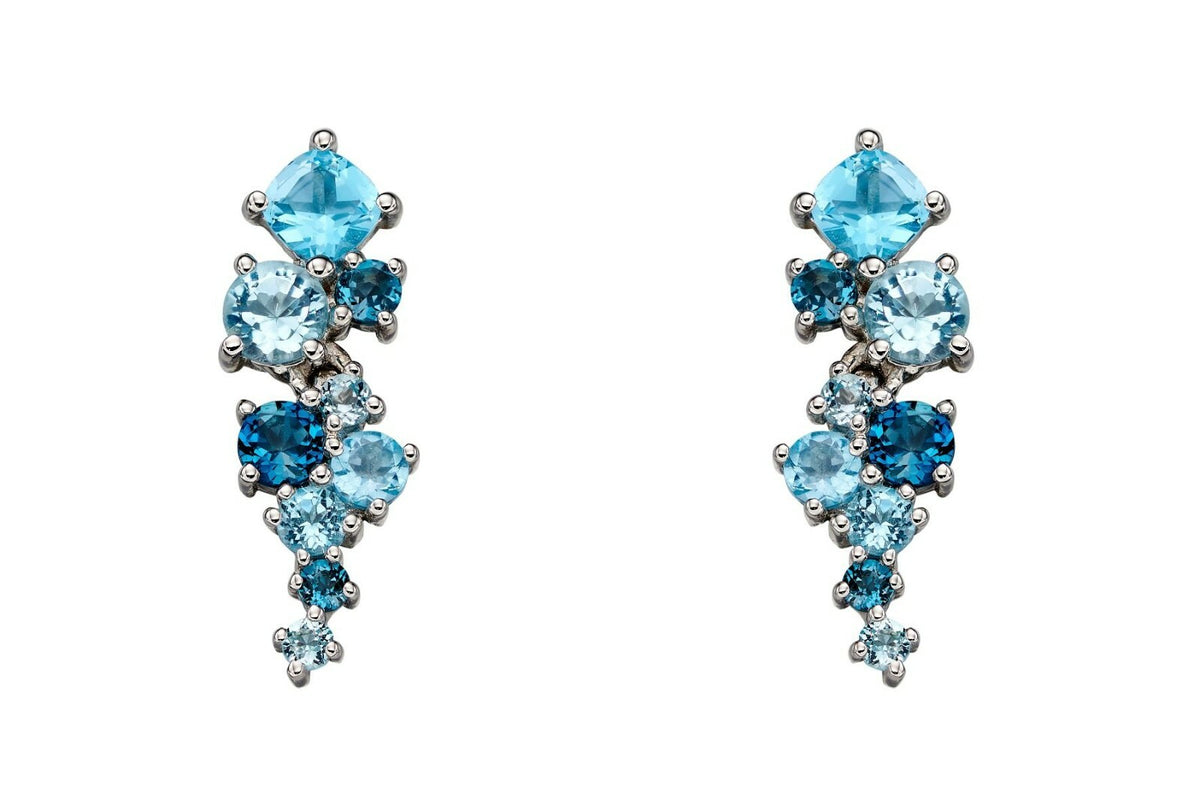 Blue Topaz and Diamond Drop Earrings 9k White Gold 375 Hallmarked British Made