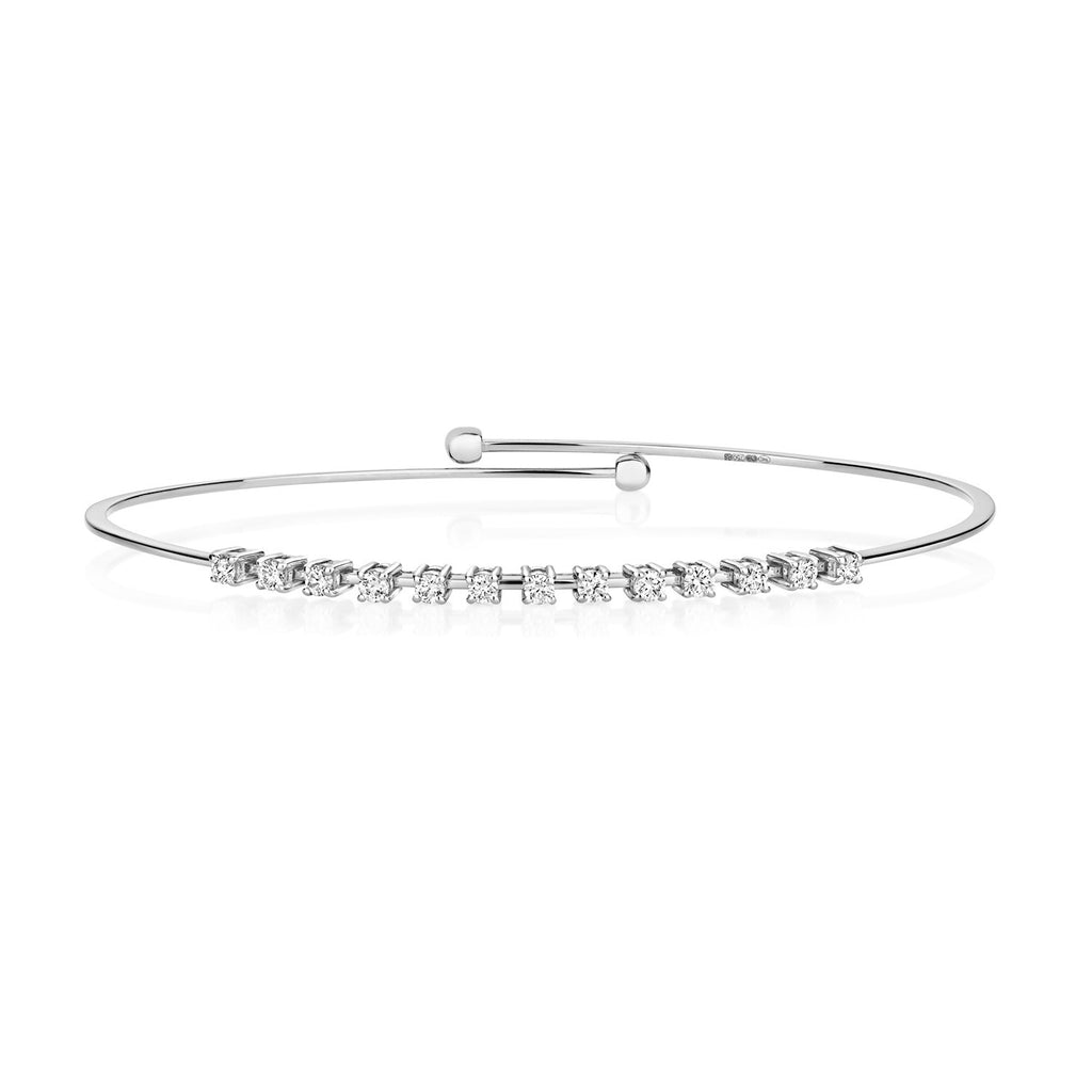 13 Natural Diamond 18ct White Gold Bangle 375 Hallmarked British Made