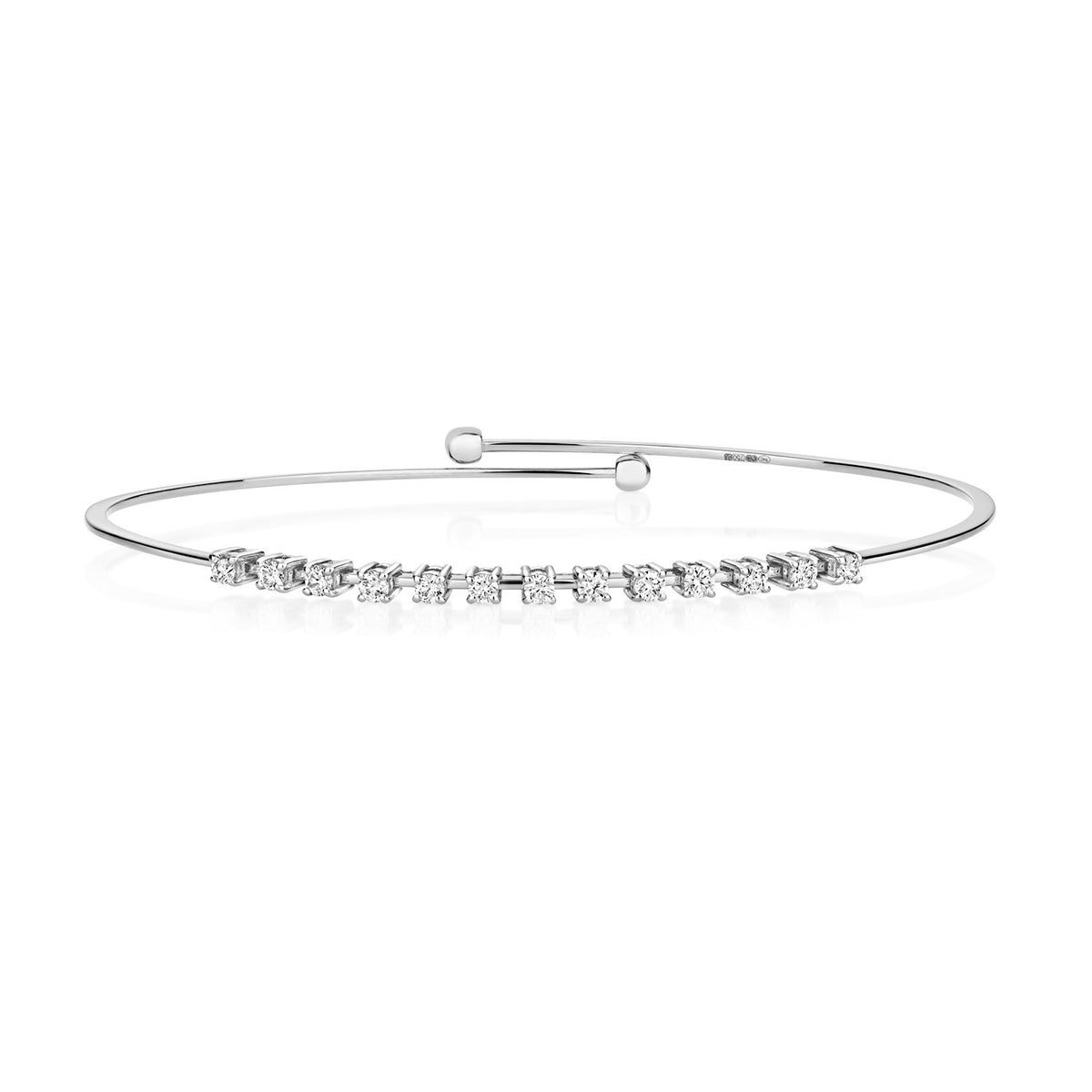 13 Natural Diamond 18ct White Gold Bangle 375 Hallmarked British Made
