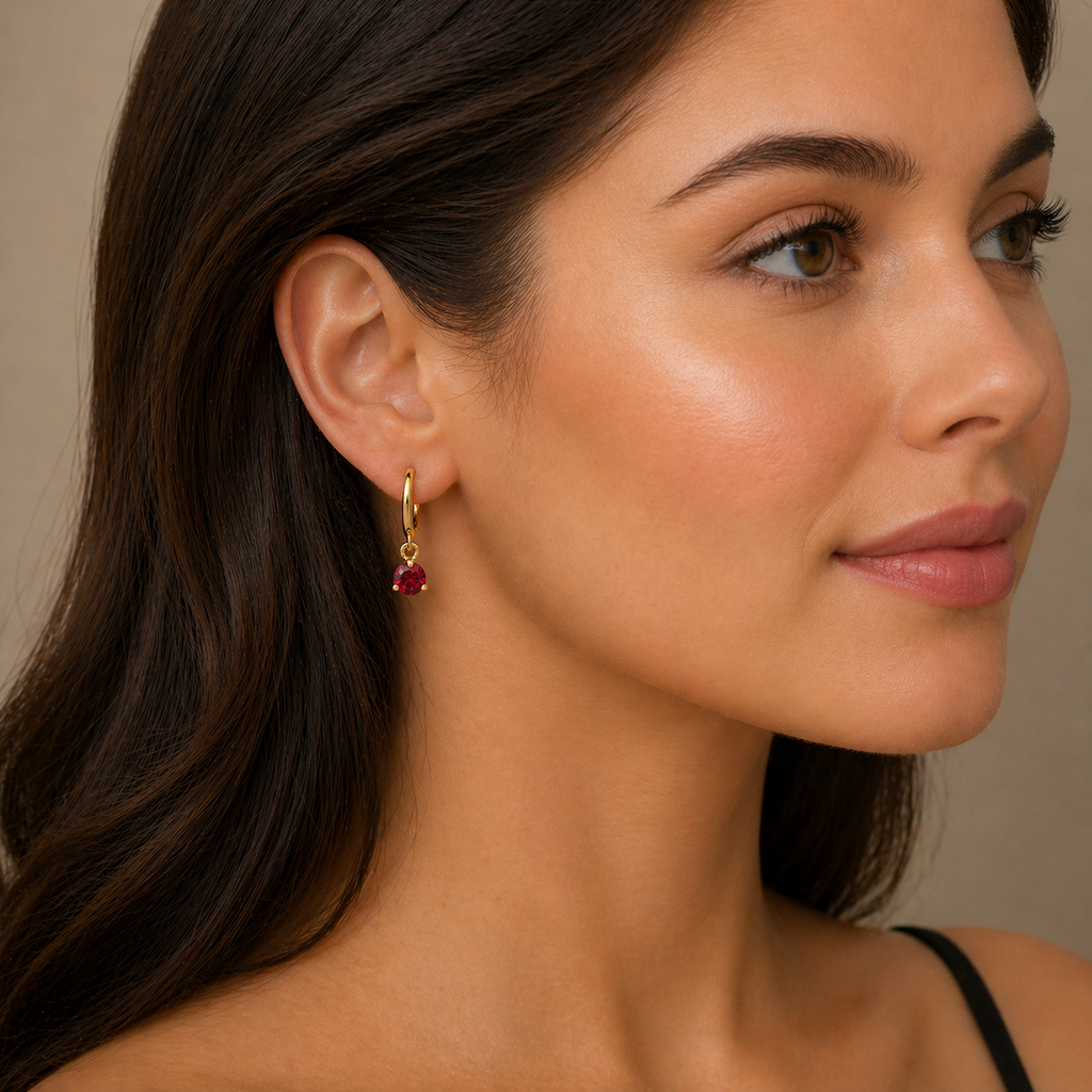 Yellow Gold Ruby Earrings Drop Hoops Natural Stone 375 9 Carat New Boxed