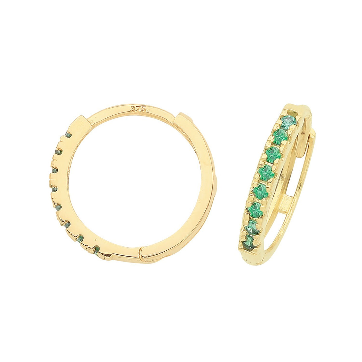 9ct Yellow Gold Emerald Hoop Earrings British Made 375 Hallmark Brand New Boxed