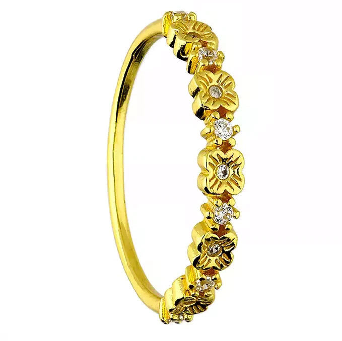 Floral Eternity Ring 14ct Yellow Gold Plated Hallmarked British Made Size L - R