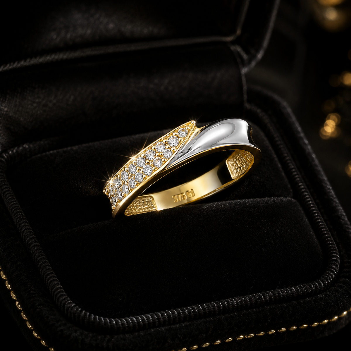Wavy Band Ring 9ct 2 Tone Gold 375 Hallmarked Sizes J - S British Made