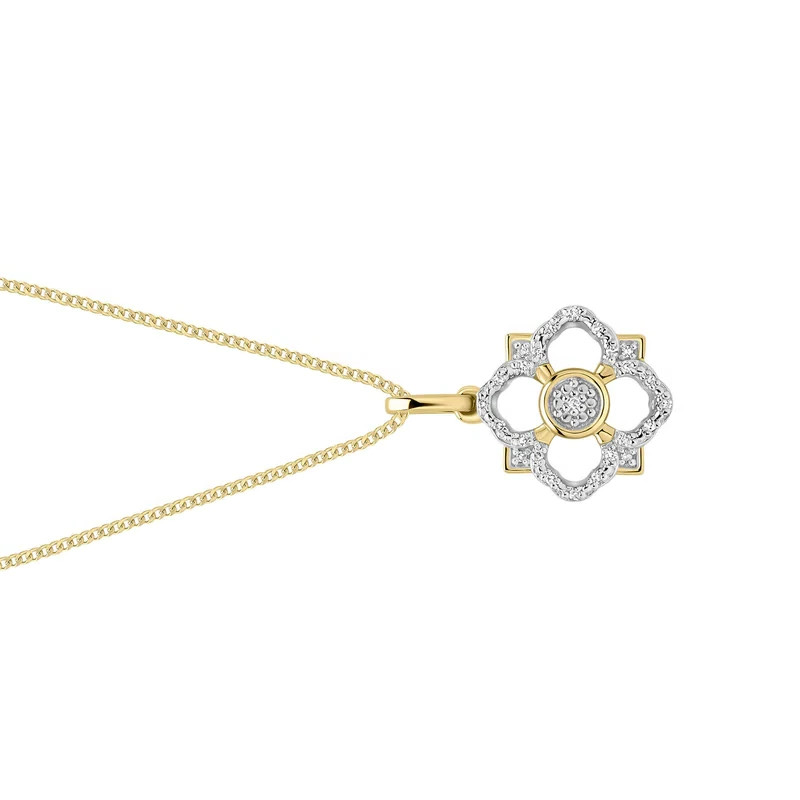 Floral Diamond Pendant 9ct Yellow Gold 375 Hallmarked British Made