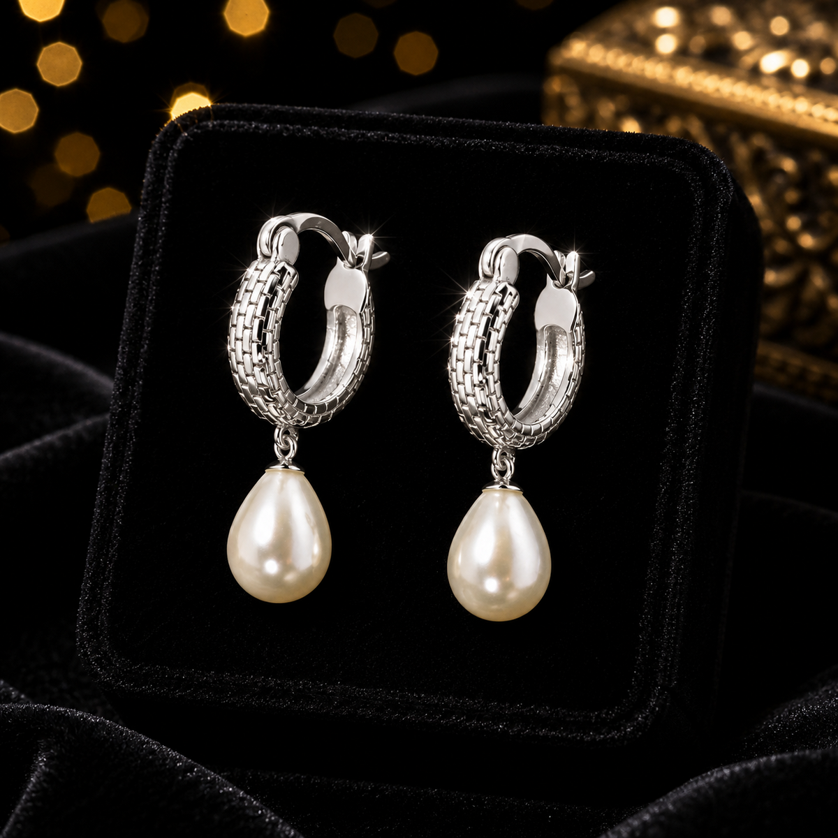 Snake Skin Pearl Hoop Earrings Sterling Silver 925 Hallmarked Brand New Boxed