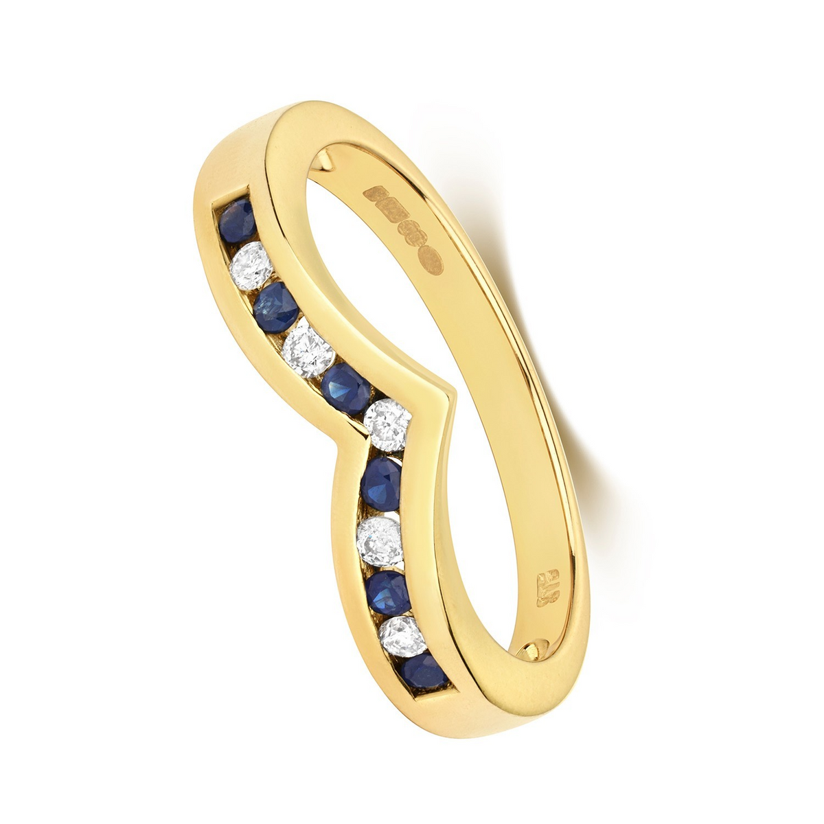 Sapphire Diamond Wishbone Ring 9ct Yellow Gold 375 Hallmarked Sizes J - Q