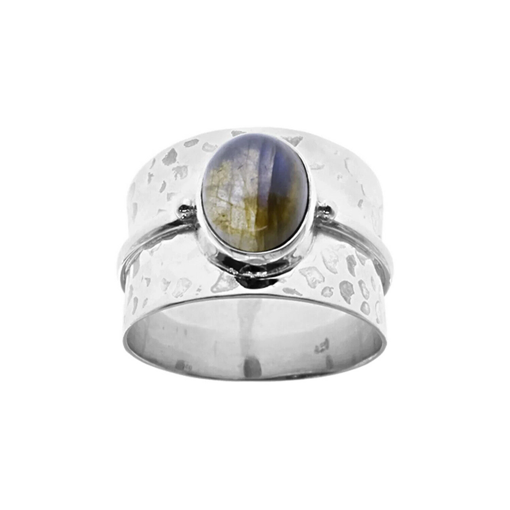 Tapered Oval Labradorite Ring Sterling Silver 925 Hallmark British Made Size K-T