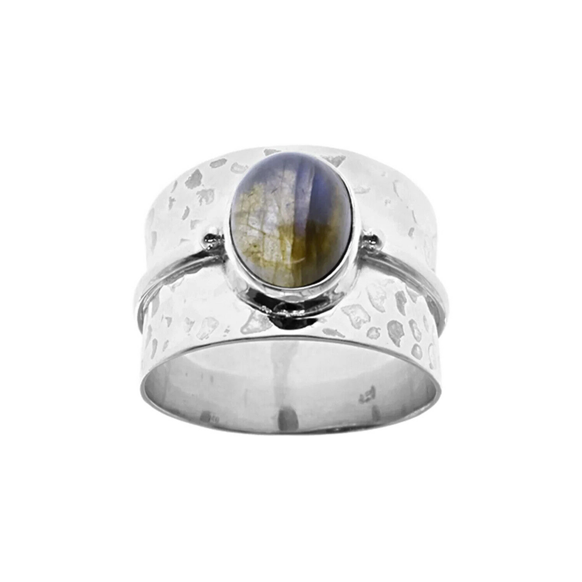 Tapered Oval Labradorite Ring Sterling Silver 925 Hallmark British Made Size K-T