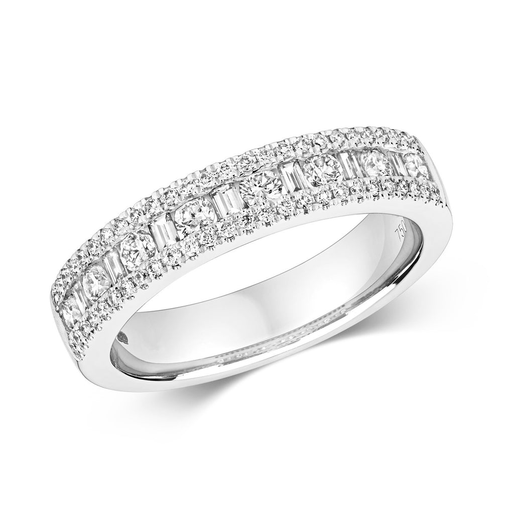 67 Natural Diamond Baguette Band Ring 18ct White Gold Hallmarked Sizes J - Q