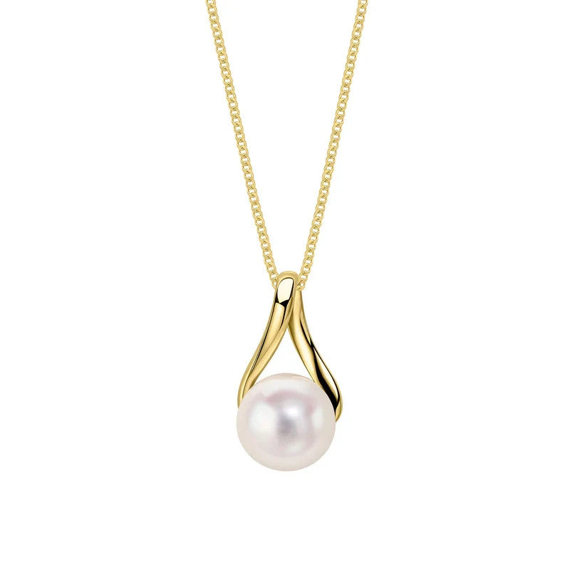 Twisted Freshwater Pearl Pendant 9ct Yellow Gold 375 Hallmarked British Made