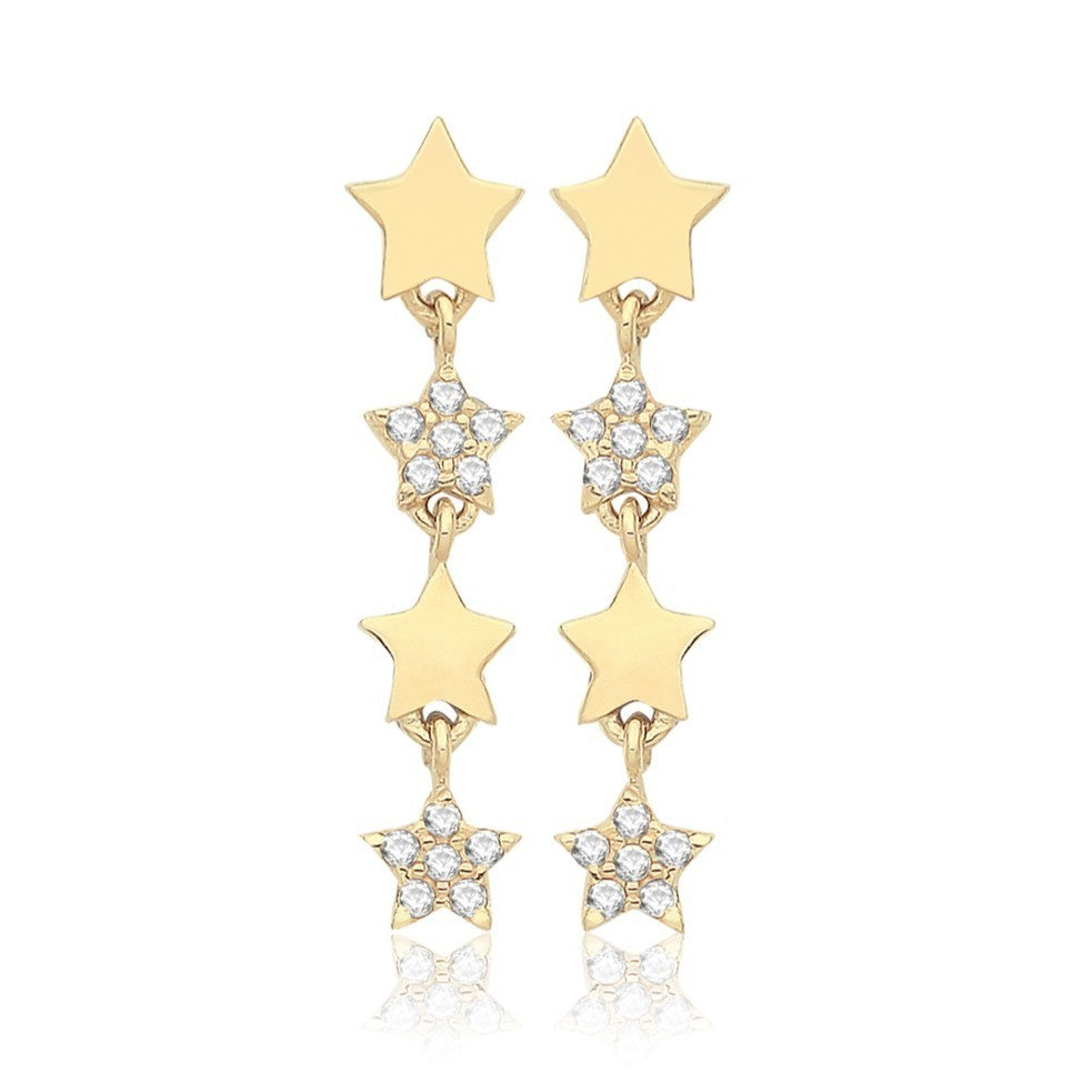 12 Stone Star Drop Earrings 9ct Yellow Gold 375 Hallmarked Brand New Boxed