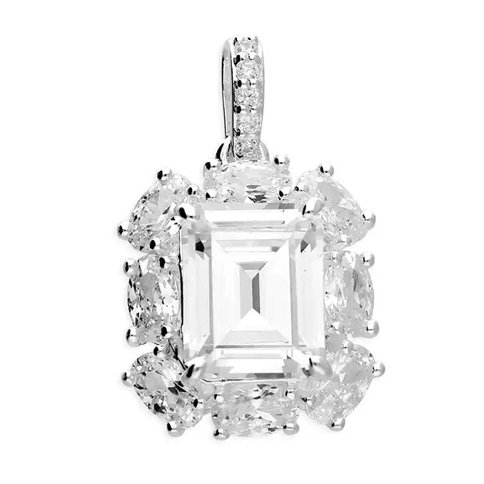 Empire Baguette Zircon Pendant Sterling Silver 925 Hallmarked All Chain Lengths