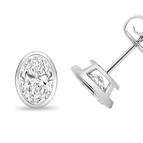 1 Lab Grown Diamond Oval Stud Earrings 18ct White Gold Hallmarked British Made