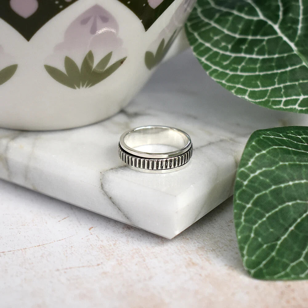 Ridged Spinner Ring Sterling Silver 925 Hallmarked British Made Size J - T