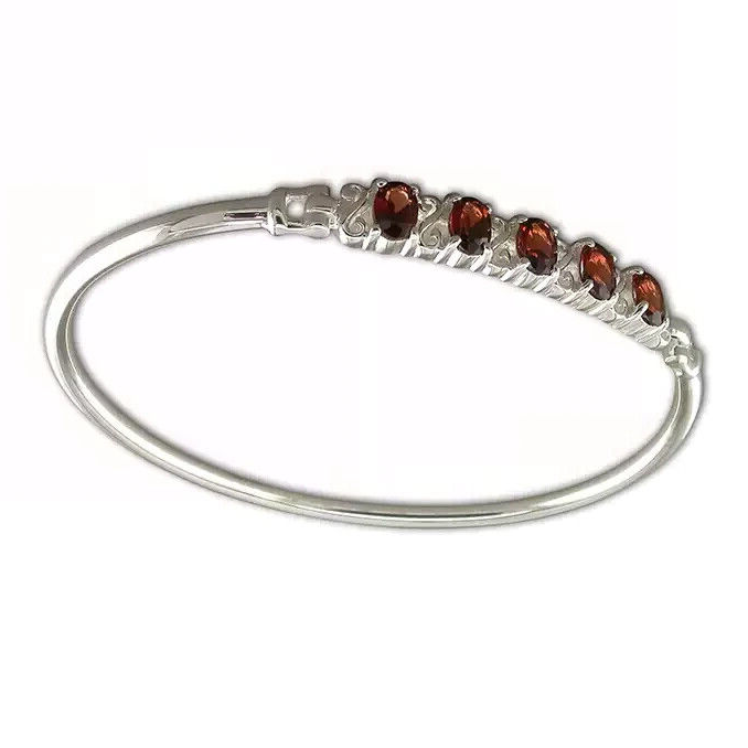 Oval Garnet Bangle Sterling Silver 925 Hallmarked British Made Brand New