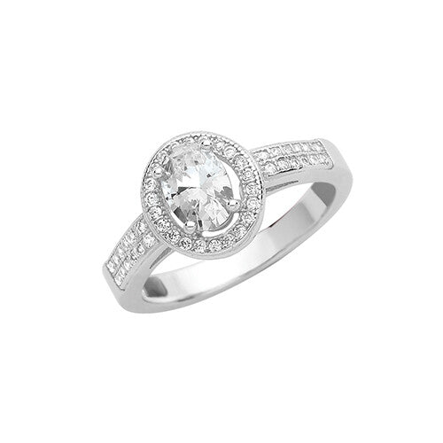 Sterling Silver Oval Halo Ring Engagement Gemstone 925 Hallmarked Size J - T
