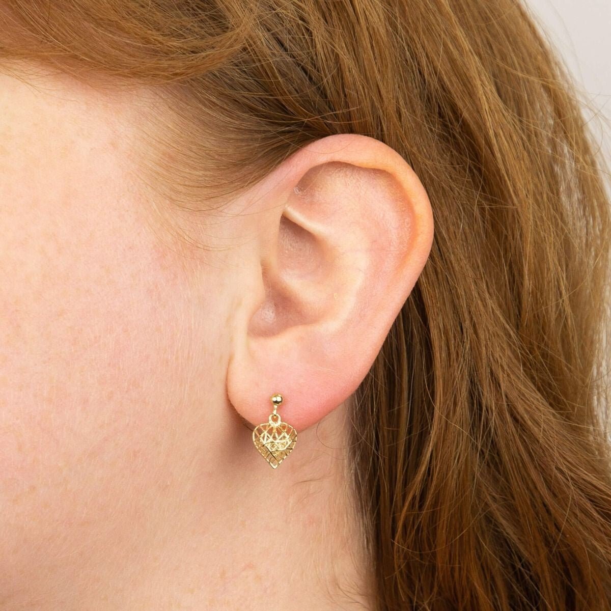 Caged Heart Drop Earrings 9ct Yellow Gold 375 Hallmarked British Made