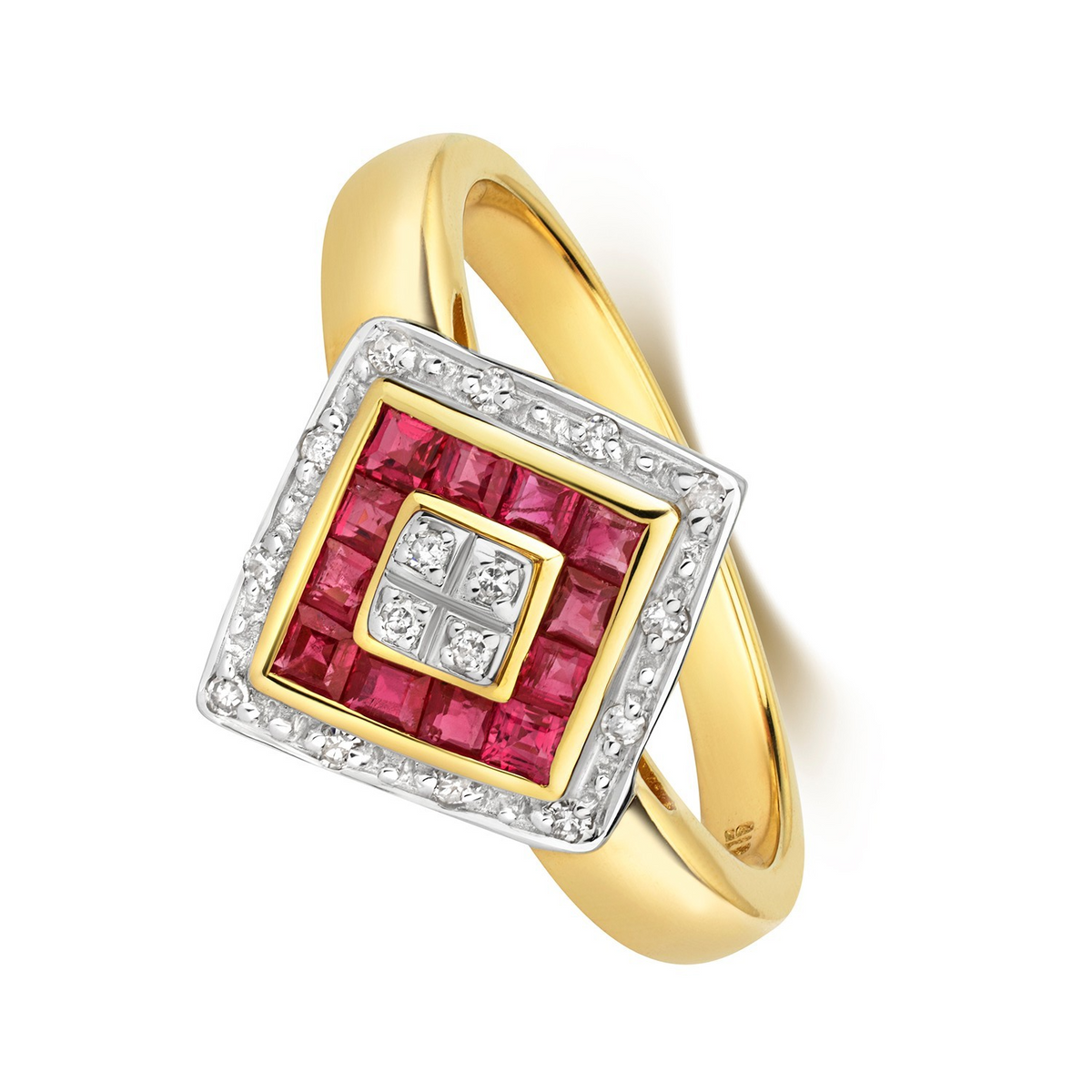 Statement Ruby Diamond Ring 9ct 2 Tone Gold 375 Hallmarked Sizes J - Q