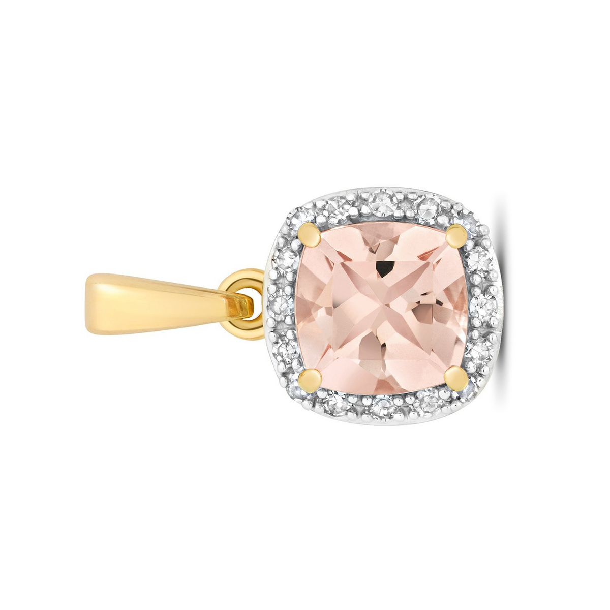 Cushion Morganite Diamond Pendant 9ct Multi Tone Gold 375 Hallmark Chain Lengths