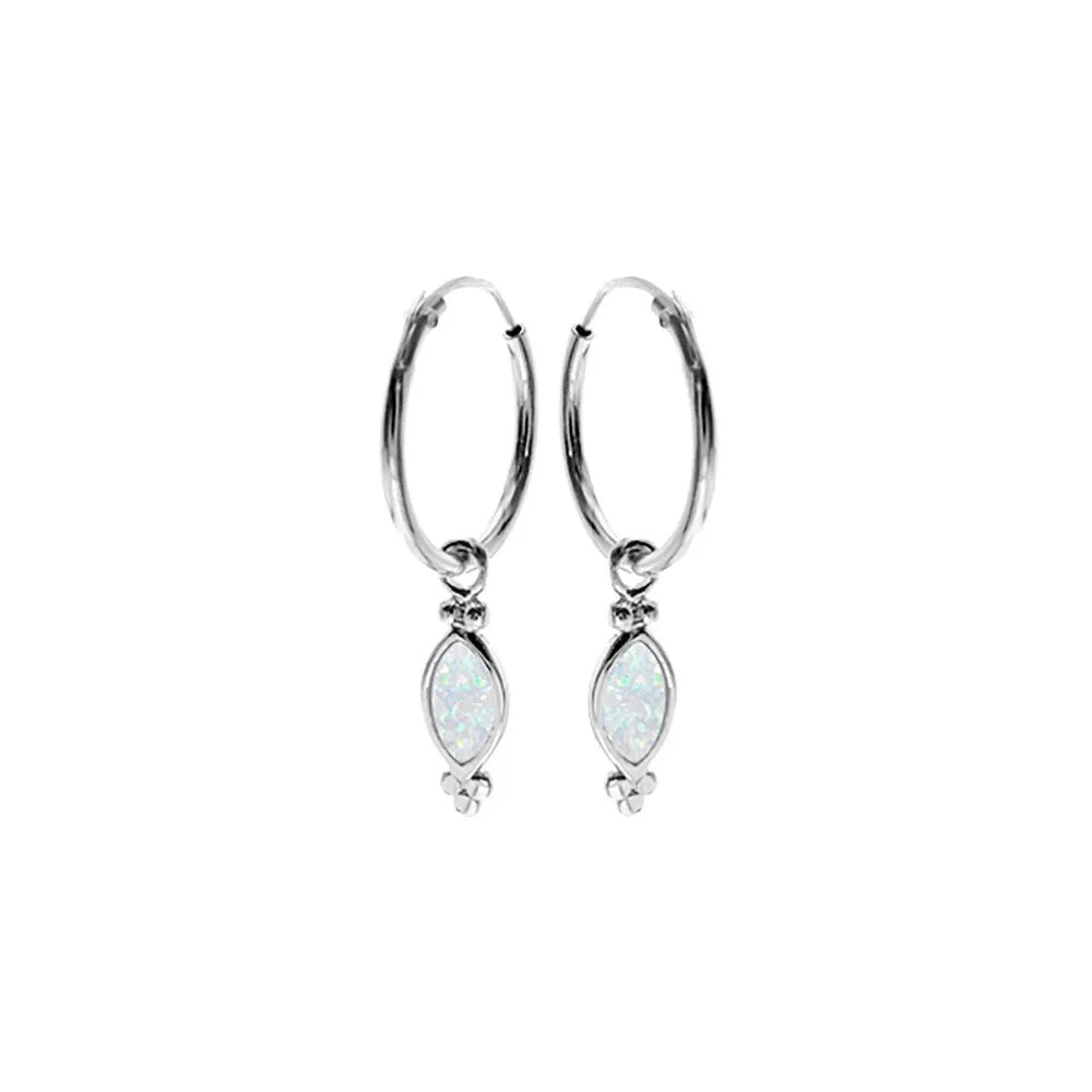 12mm White Opal Charm Hoop Earrings Sterling Silver 925 Hallmark Brand New Boxed