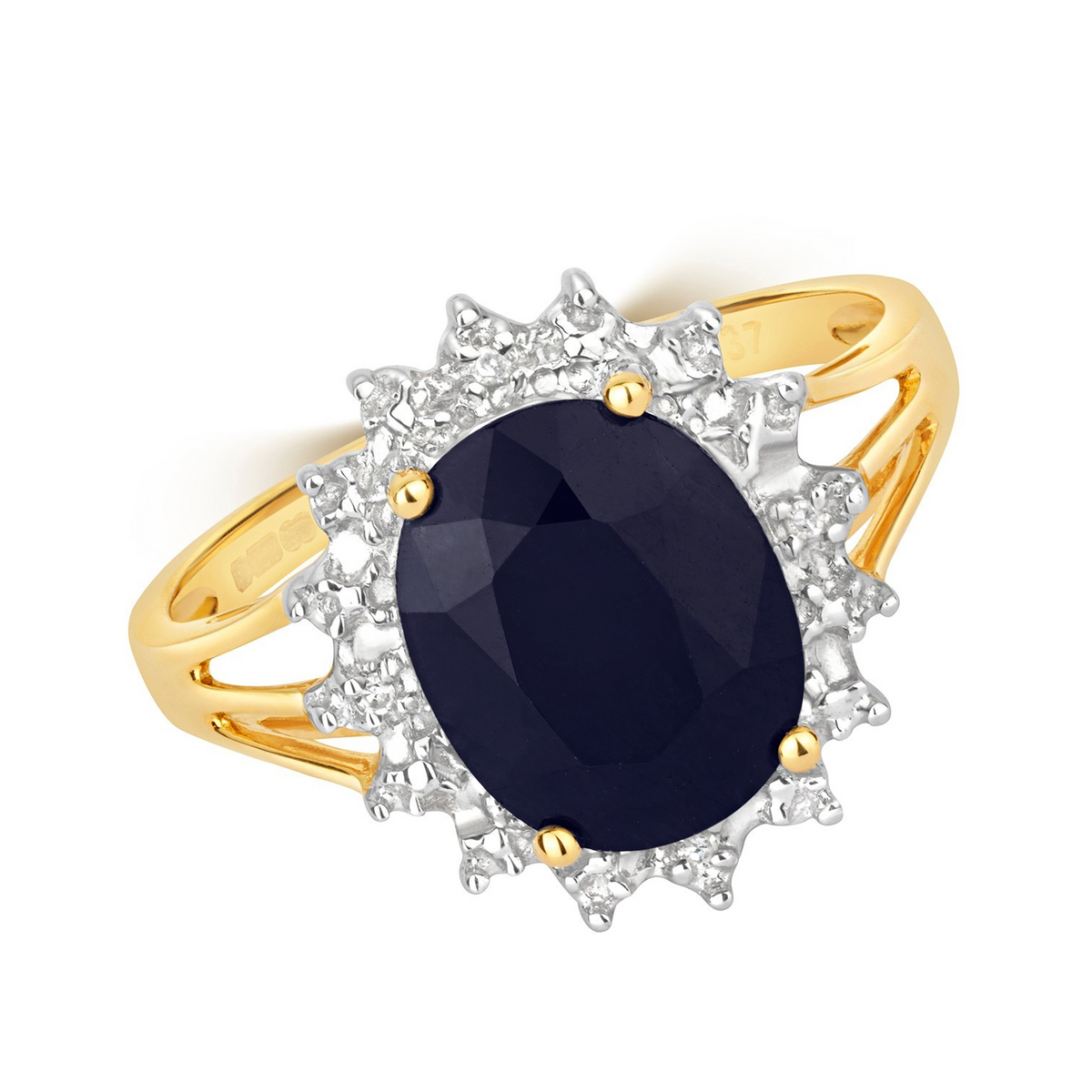 Oval Vintage Sapphire Diamond Ring 9ct 2 Tone Gold 375 Hallmarked Sizes J - Q