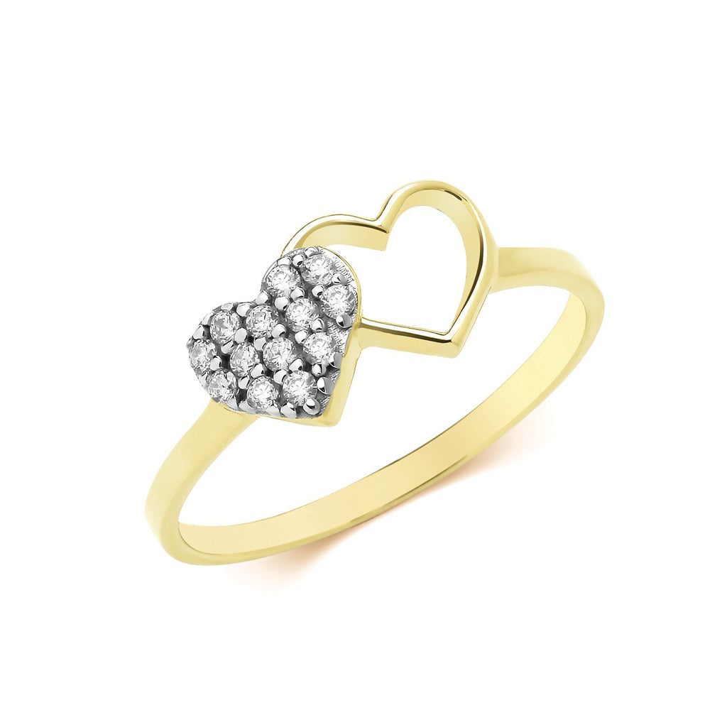 Heart Ring 9ct 2 Tone Gold 375 Hallmarked Sizes J - S British Made