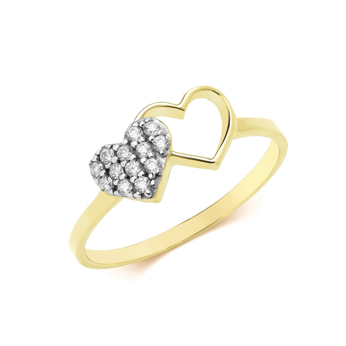 Heart Ring 9ct 2 Tone Gold 375 Hallmarked Sizes J - S British Made