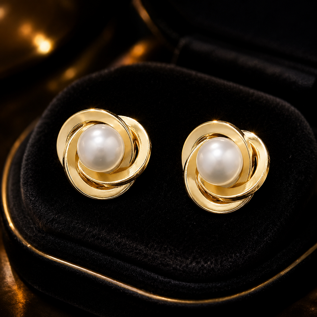 Orbit Natural Pearl Stud Earrings 9ct Yellow Gold 375 Hallmarked Brand New Boxed
