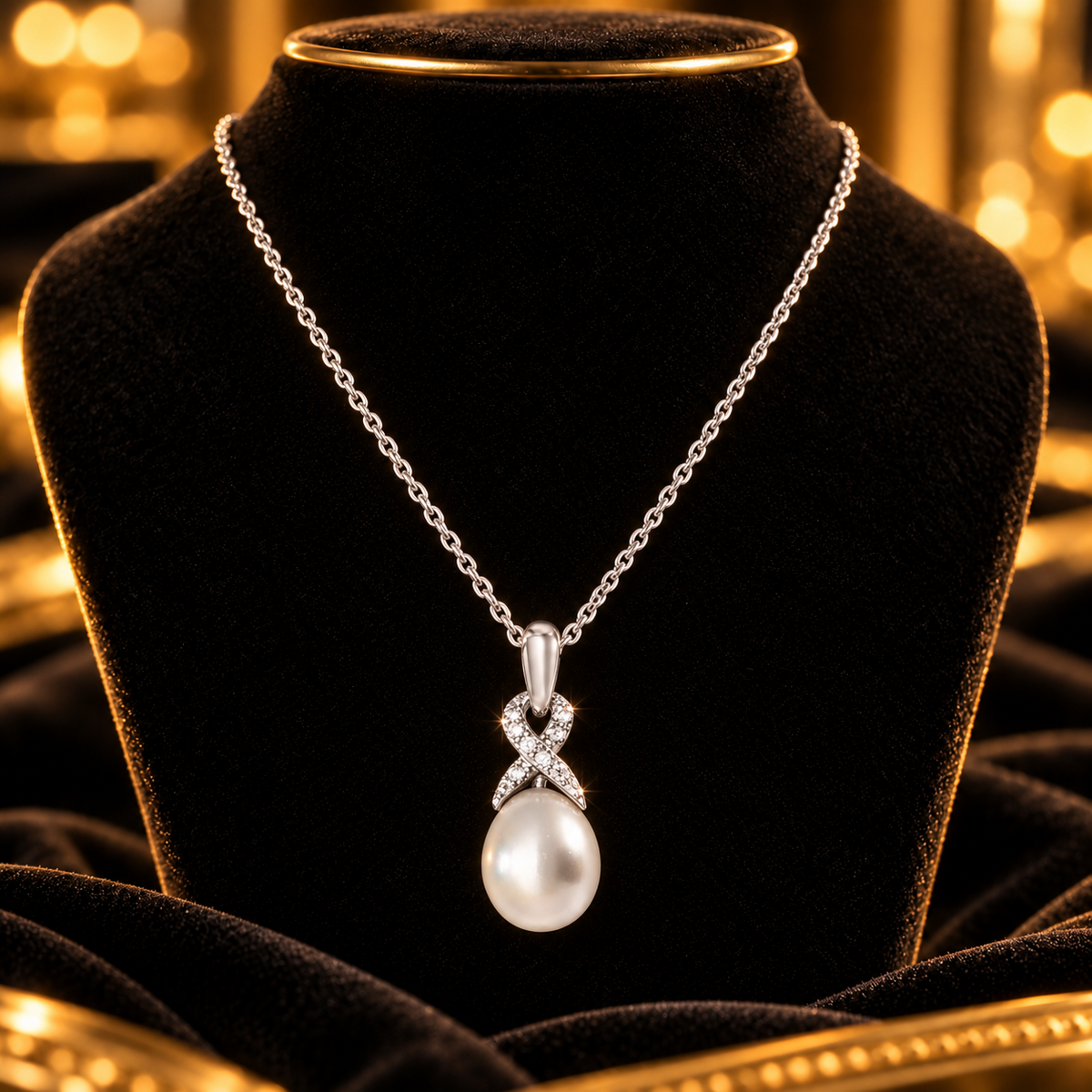 Ladies Infinity Pave Pearl Necklace Sterling Silver 925 Hallmarked British Made
