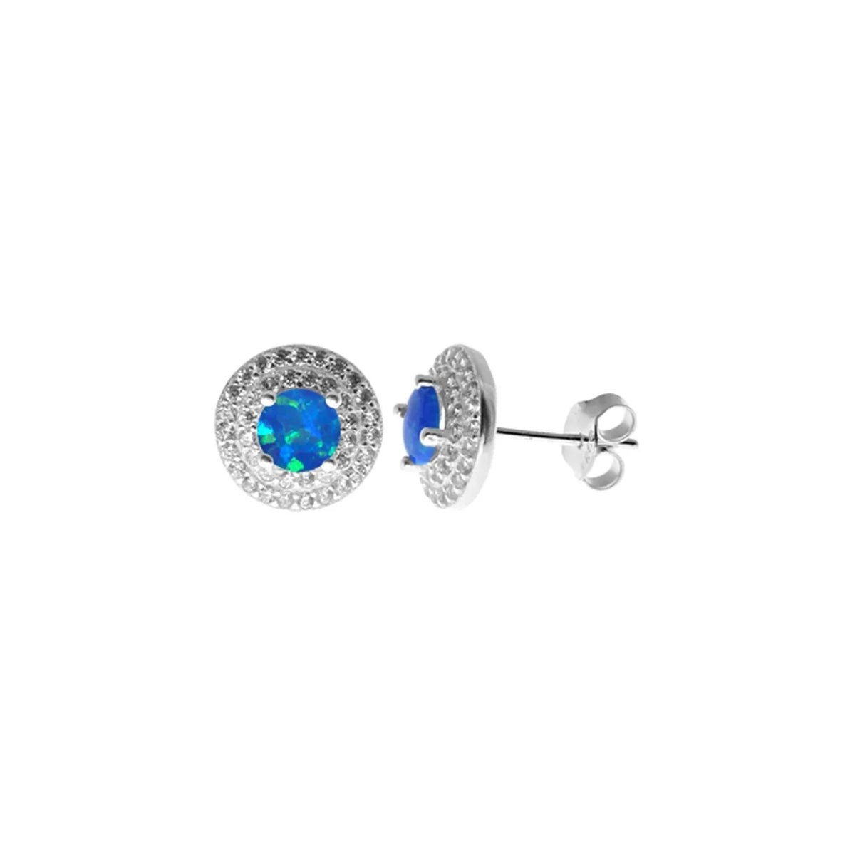 Natural Blue Opal Halo Stud Earrings Sterling Silver 925 Hallmarked Brand New