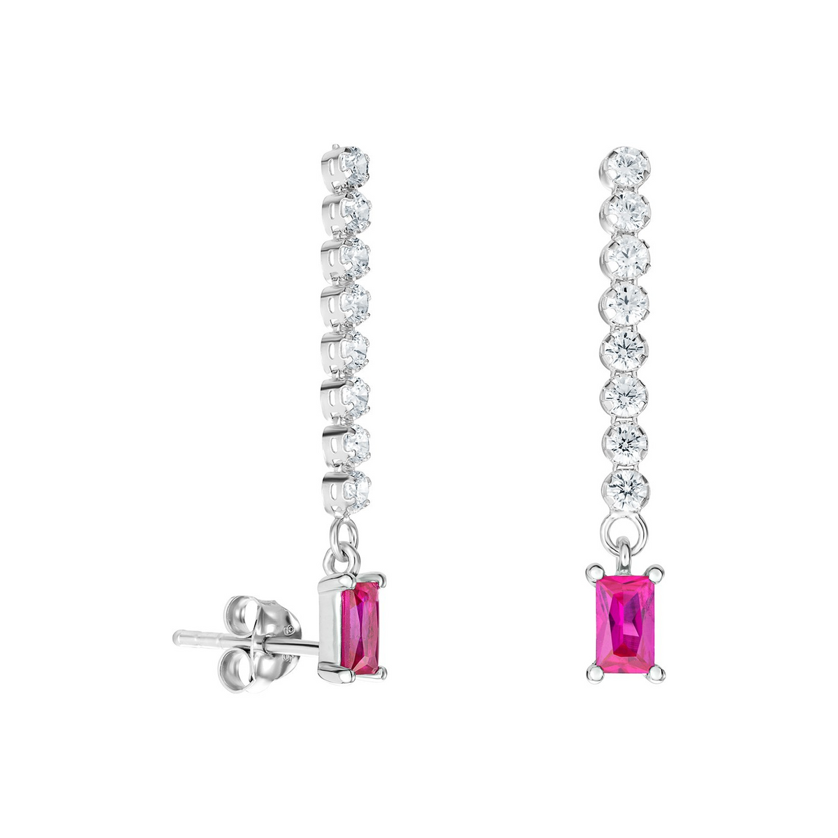 Baguette Ruby Drop Earrings Sterling Silver 925 Hallmarked British Made