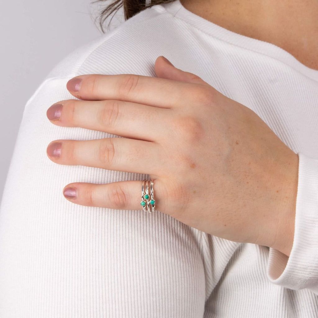 Real Green Magnesite Stacking Ring Sterling Silver 925 Hallmarked British Made