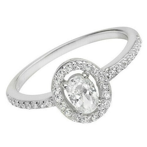 Sterling Silver Halo Ring Oval Engagement Gemstone 925 Hallmarked Size J - T