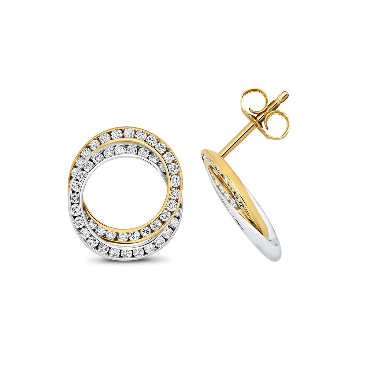 Natural Diamond Statement Stud Earrings 18ct 2 Tone Gold Hallmarked British Made