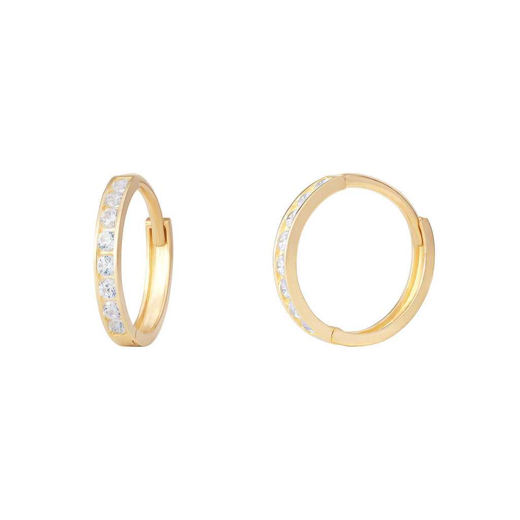 8 Stone Huggie Hoop Earrings 9ct Yellow Gold 375 Hallmarked British Made
