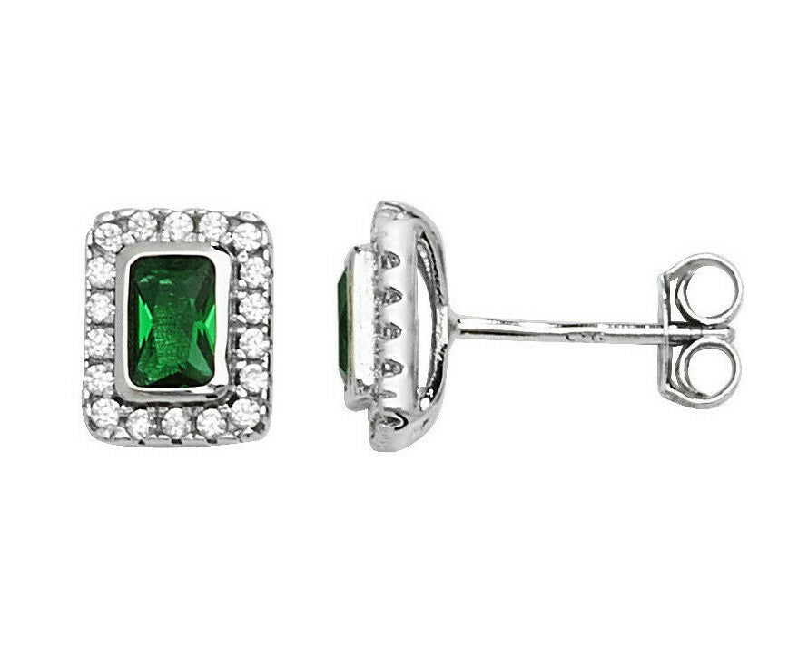 Emerald Gemstone Earrings Solid Sterling Silver 925 Hallmark Brand New Boxed