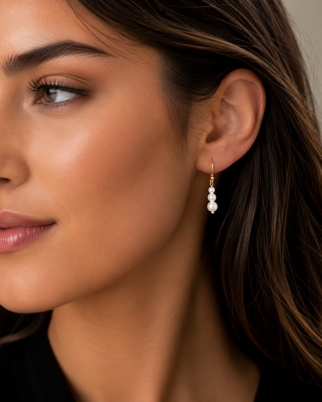 Trio Freshwater Pearl Drop Earrings 9ct Yellow Gold Plated Hallmarked Brand New