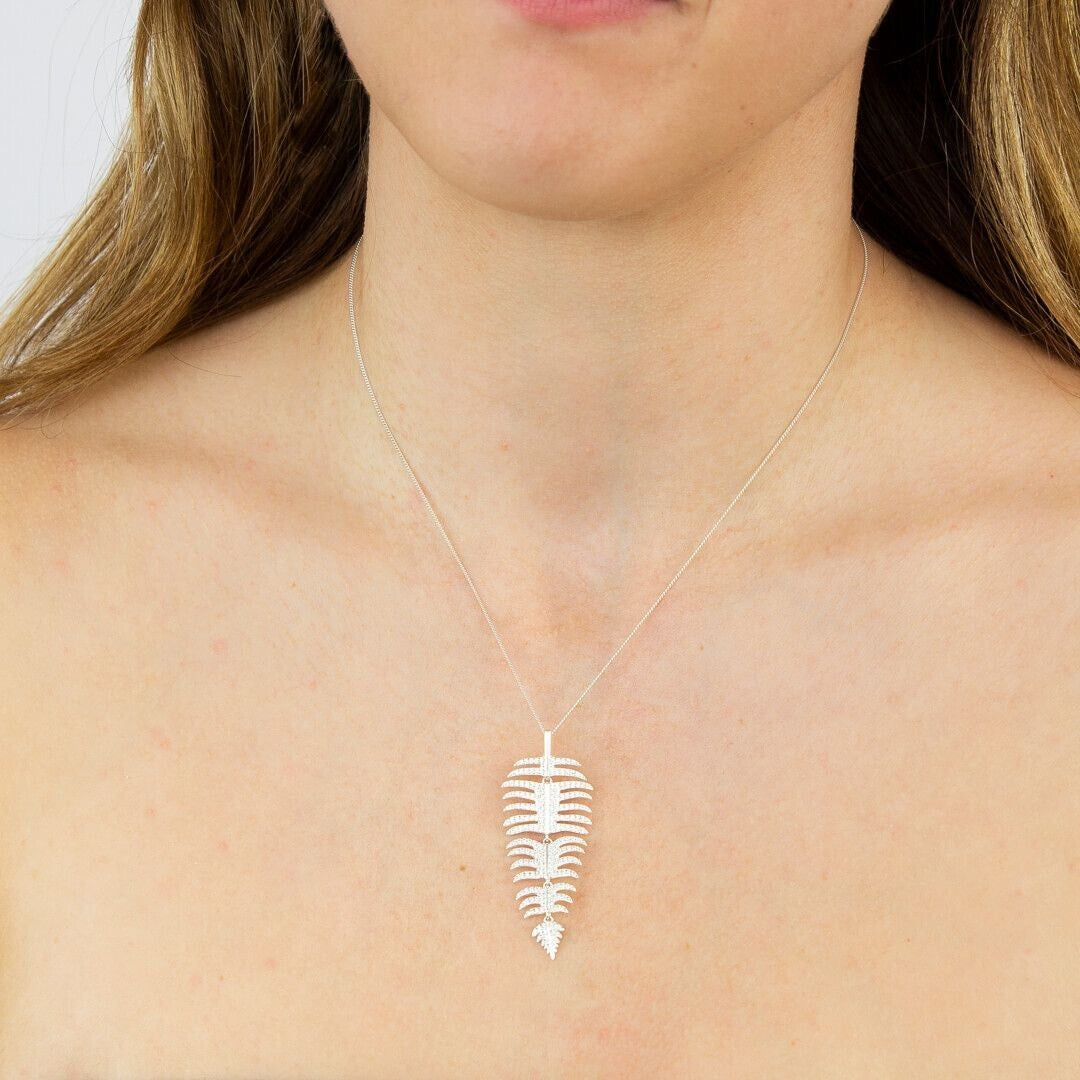 Sterling Silver Gemstone Palm Leaf Pendant 925 Hallmarked All Chain Lengths