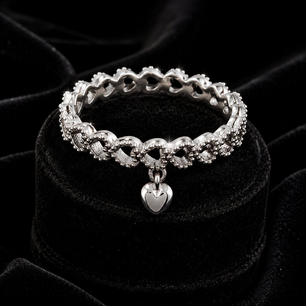 Heart Charm Band Ring Sterling Silver 925 Hallmarked British Made Size M - S