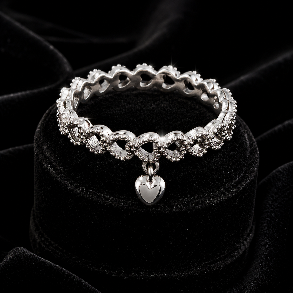 Heart Charm Band Ring Sterling Silver 925 Hallmarked British Made Size M - S